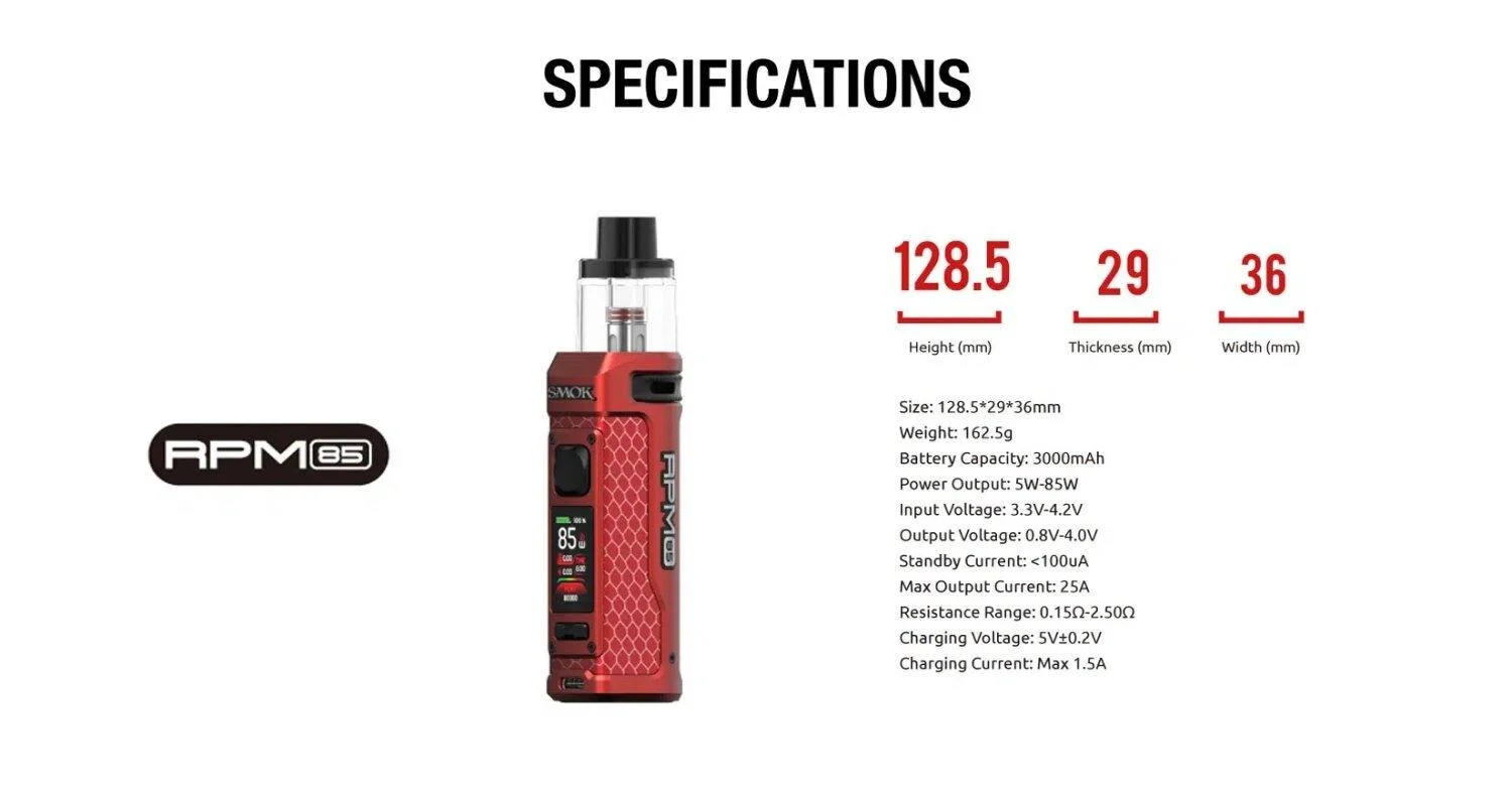 SMOK RPM 85 KIT Specifications