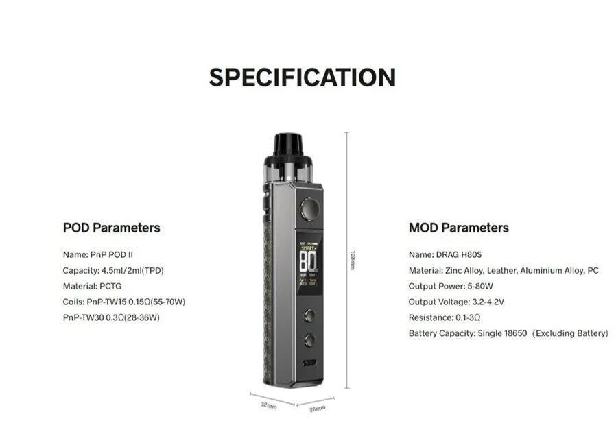 Voopoo Drag H80S Pod Mod Kit Specification