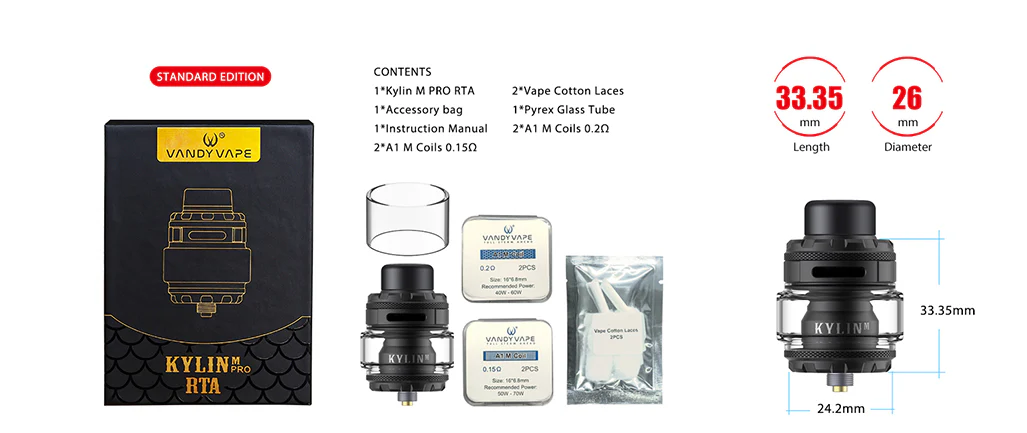 VANDY VAPE Kylin M Pro RTA Package List VANDY VAPE Kylin M Pro RTA Package List