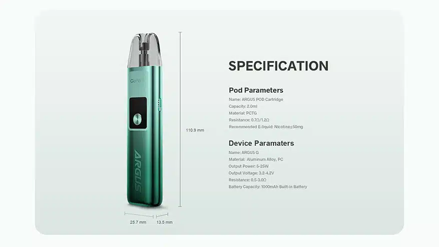 VOOPOO Argus G Specification VOOPOO Argus G Specification