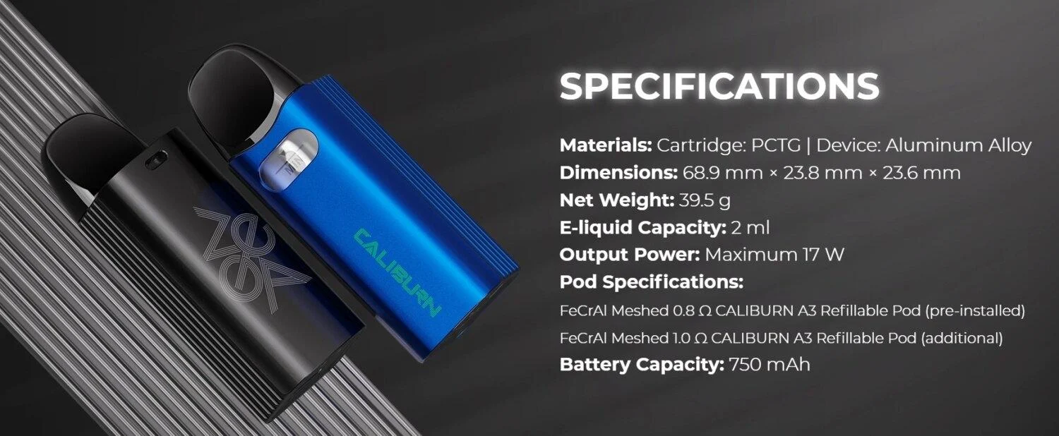 Uwell Caliburn AZ3 Pod Kit Specifications Uwell Caliburn AZ3 Pod Kit Specifications