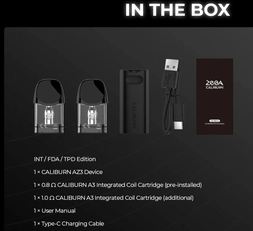 Uwell Caliburn AZ3 Pod Kit In The Box Uwell Caliburn AZ3 Pod Kit in The Box