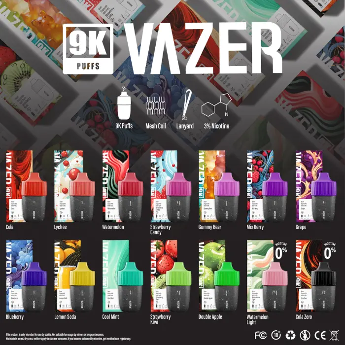 Vazer 9000 Puffs ราคาส่ง พอตใช้แล้วทิ้ง 9000 คำ หลากลหายรสชาติ