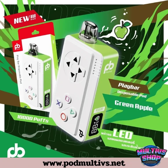 Playbar 10000 Puffs Green Apple แอปเปิ้ลเขียว Playbar 10000 Puffs Green Apple แอปเปิ้ลเขียว