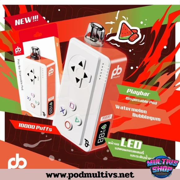 Playbar 10000 Puffs Watermelon แตงโม Playbar 10000 Puffs Watermelon Bubblegum หมากฝรั่งแตงโม