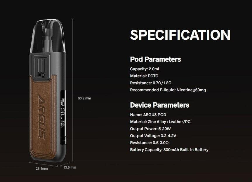 Voopoo argus pod spec